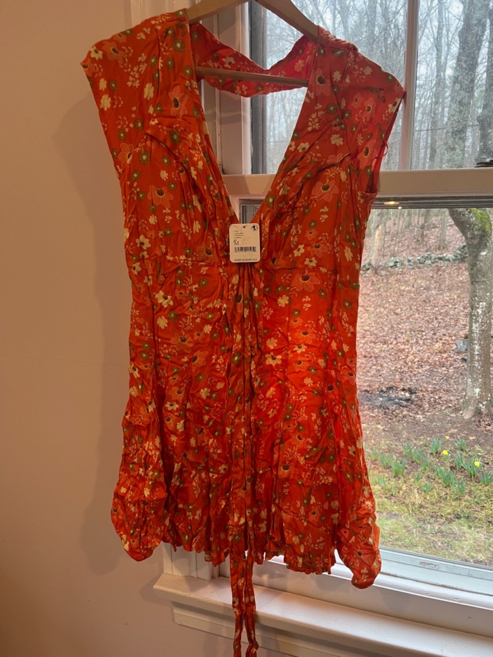 Free People Orange Floral Tie-Front Camisole